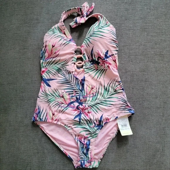 Profile by Gottex Tropical pink Women's One-Piece 3 ring floral Swimsuit size 12